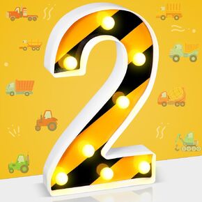 Aurelema Construction LED Number Lights Construction Theme Birthday Decoration Decorative LED Light up Number Kids Boy Man Marquee Night Light Dump Truck Birthday Party Decorations Supplies(5)