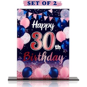 LINGTEER Birthday Decorations Balloon Stand Acrylic Table Centerpieces,Happy 10th Birthday Printed Poster Centerpieces Backdrop Party Decorations. - Black Set of 2