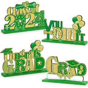 4 Pieces 2024 Graduation Party Decorations Wooden Class of Grad Congratulate Graduation Table Toppers for High School College Graduation Party Favor Supplies Photo Booth Props (Black Gold)