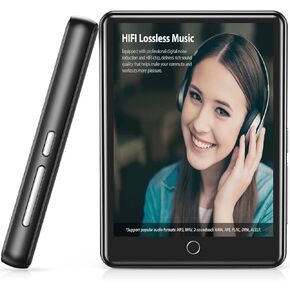 مشغل MP3 YFFIZQ بسعة 80 جيجابايت مزود بتقنية البلوتوث 5.1،2.8 بوصة مشغل MP4 بشاشة تعمل باللمس بالكامل مع مكبر صوت، مشغل MP3 محمول بدون فقدان صوت HiFi مع راديو FM، ومسجل صوت، وكتاب إلكتروني، وحزام للذراع، يدعم حتى 128 جيجابايت