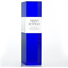 Engraved Trophy - Crystal - Blue at The Base - Award for Employees - Personalized Engraving - Comes in Gift Box