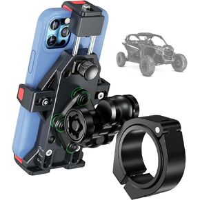 BRCOVAN Aluminum Alloy UTV Phone Holder with Vibration Dampener & High-Speed Secure Lock, Anti-Theft Adjustable Phone Mount Fit on 1.5''/1.65''/1.75''/1.85''/2'' Roll Cage Bar, for 4.7''-7.2'' Phones