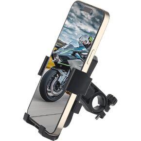 SAICOOS Motorcycle and Bike Phone Mount - Bicycle Cell Phone Holder - Handlebar Phone Mount - One Click Automatic Lock, 720 Degree Rotation, High-Strength ABS Material (Holder)