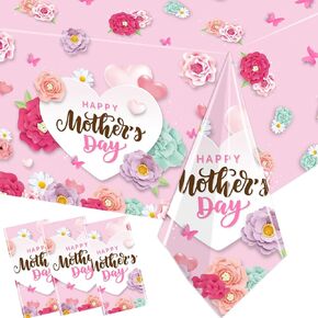 GREHUMOR Happy Mother's Day Tablecloth 3Pcs Plastic Mothers Day Table Covers Pink Floral Mother's Day Party Decorations for Best Mom Birthday Gift My Mother's Party Supplies(70.8 * 42.5 Inch)