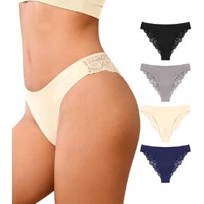 OLIKEME Sexy Underwear for Women Cheeky No Show Bikini Panties Lace Soft Seamless Ladies Hispter Briefs 4 Pack