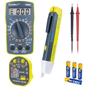 CAXIELLY Electrical Test Kit with Digital Multimeter Tester 2000 Count, Non Contact Voltage Tester with Flashlight, Electrical Outlet Tester GFCI Test, Test Leads 4PCS Batteries