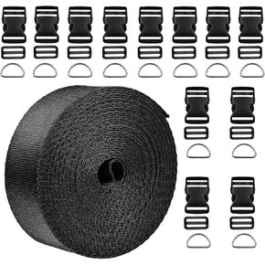 AOOTOOSPORT 1 Inch Wide 10 Yards Black Nylon Heavy Webbing Strap+12 Set Plastic 1 Inch Flat Side Release Buckles