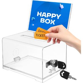SEWACC Acrylic Donation Box with Lock Money Box Suggestion Box Ballot Box Clear Acrylic Box for Voting Raffle Box Tip Jar
