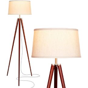 Brightech Emma LED Floor Lamp, Tall Lamp with Wood Legs, Mid-Century Modern Standing Lamp for Bedroom Reading, Tripod Lamp for Living Rooms & Offices, Great Living Room Décor