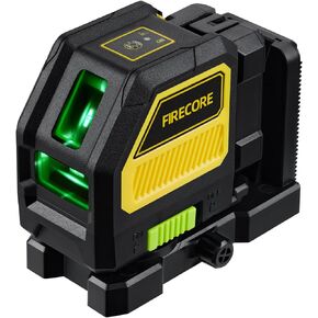 Firecore Professional Green Cross Line Laser, 130ft Self-Leveling Laser Level with Horizontal and Vertical Lines, IP54 Rating Manual Pulse Mode, 360° Magnetic Pivoting Base and Battery Included
