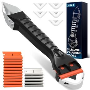 Silicone Caulking Tool Kit 3-in-1: Grout Sealant Remover Finishing Scraper Tools - Easy Caulk Removal Sealing Smoothing Bathtub Toilet Bathroom Shower Corner Tiles Joint Floor Sink