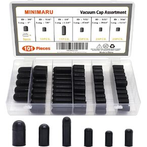 101pcs Rubber Vacuum Caps Assortment Kit, Hose End Caps for Carburetor, Manifold, Automotive 3/16" 5/32" 7/32" 1/4" 5/16" 3/8"