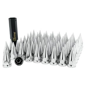 CHDT66 Chrome 33 mm Lug Nut Covers for Semi Trucks - Chrome Spike Lug nut Covers - Flanged Lug nut Covers Screw on - Height 4-3/4", semi Lug nut Covers, 33mm Lug nut caps 60 + Lug Nut Cover Socket