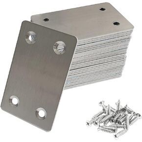 JENSWILL 30pcs Flat Mending Bracket Plate Straight Corner Brace 60X38X1.5MM(2.36"X1.5"),Heavy Duty 304 Stainless Steel for Furniture Repair with 120 Screws