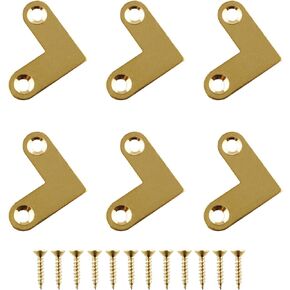JCBIZ 6pcs 27x10mm Right Angle Copper Corner Bracket Gold Color Flat Corner Brace Plate Support Drawer Fixed Corner Code Antique L Shape Brass Bracket Joint