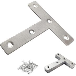 10pcs 80x80mm/3.15"x3.15" Flat T Shape Corner Braces Mending Bracket Plate 304 Stainless Steel for Furniture Repair with 50 Screws