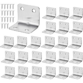 24 Pack Corner Bracket 1.2x1.2" Joint Right Angle L Bracket Stainless Steel Corner Brace Heavy Duty Self Support Bracket Fastener with 96pcs Screws for Wood Shelves Furniture Cabinet