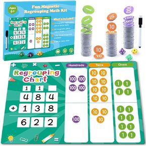 Regrouping Math Base Ten Place Value - Addition and Subtraction Math Manipulatives Education Homeschool Supplies, Magnetic Dry Erase Board Math Games Classroom Must Haves for Kids 1st 2nd 3rd Grade