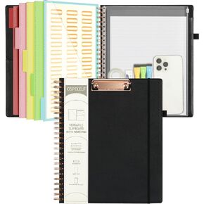 Ospelelf Leather Clipboard Folio with Notepad for Letter Size, Spiral Clipboard Folder with Storage Zipper Pouch, 5 Folders with 10 Pockets, 39 Divider Label Stickers, Pen Loop Series (Green)