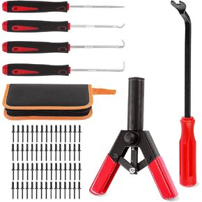 Keadic 46Pcs 4 Sizes Poly Rivets Assortment Set with Quick Plastic Riveter Rivet Gun and Clips Removal Tool for Automotive Applications