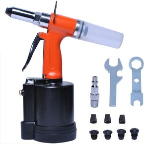 Pneumatic Rivet Gun Air Pop Riveter Gun Tool Kit 1/4" 3/16" 5/32" 1/8" and 3/32" Capacity Nosepieces with 50PCS Rivets Upgrade Pop Pneumatic Riveting Gun Set Heavy Duty Air Rivet Gun