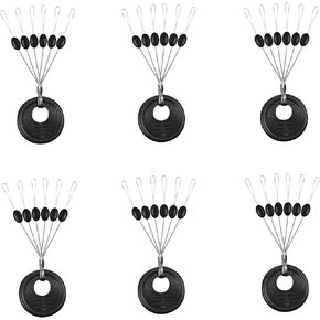 Conskyee 600 Pieces Fishing Rubber Bobber Stops, 6 in 1 Float Sinker Stoppers, Soft Beads Stop for Fishing Line, Black Oval Stopper, L, M, S Available