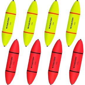 THKFISH Slip Bobbers Floats, Fishing Slip Bobbers EVA-Slider-Bobbers Slip Corks for Saltwater Freshwater Fishing Catfish Bobbers Assortment,8PCS Yellow&Red