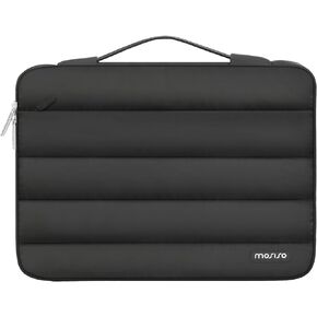 MOSISO 360 Protective Puffy Laptop Sleeve 13-13.3 inch for Women Men, Carrying Case Compatible with MacBook Air 13, Compatible with MacBook Pro 13/14,Polyester Horizontal Side Open Bag with Belt,Black
