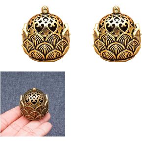 2 Pcs Mini Brass Lotus Flower Incense Holder, Calligraphy Style Closed Incense Burne Desktop Ornament Ash Catcher with Lid for Bedroom Kitchen Teahouse Office Home Decor Yoga Spa Madiation