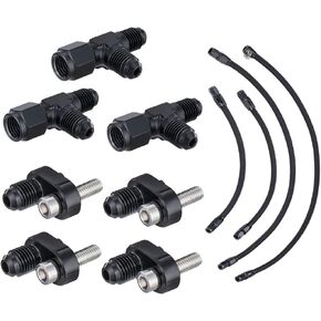 4 Pack Engine Steam Hoses AN4 Fuel Brake Line CPE/NBR Rubber and Stainless Steel Braided LS LSX LS1 LS2 LS6 LM7 Vents Adapters Kit for Front & Rear Venting Complete Coolant Crossover (Black)