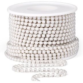 Pearl Trim Close Chain, [10 Yards/ 3.0MM] Gold Pearl Applique Trim, Pearl Beaded Cup Chain for Sewing Crafts, DIY Jewelry Making, Clothing Wedding Party Decoration
