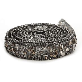 Rhinestone Ribbon, 1 Meter 1.5cm Width Hotfix Crystal Beaded Gravel Trim for Clothes Bag Shoes Wedding Party Decoration (Gray) Beaded Trim