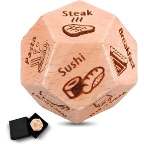 Food Decision Dice Date Night Dice Wooden Funny Dice with 12 Food Patterns for Couples Reusable Dinner Decider Dice for Birthday, Anniversary,Wedding Gifts,Valentine's Day Gift