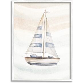 Stupell Industries Nautical Sailboat Drifting Pale Abstract Ocean Waves Framed Wall Art, Design By Patricia Pinto