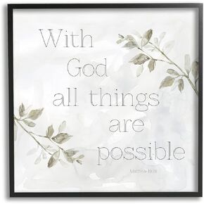 Stupell Industries With God All Things Possible Floral Sprig Religious Phrase Framed Wall Art, Design By Carol Robinson