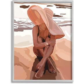 Stupell Industries Woman Sitting Enjoying Ocean Shore Summer Beach Framed Wall Art, Design By Amelia Noyes