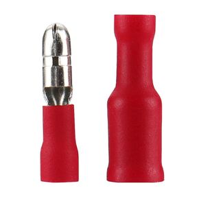 Baomain Premium Brass Male-Female Solderless Crimp Bullet Plug Connectors AWG 22-16 Gauge 0.156" Red 100 PCS/50Pairs (Red)