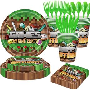 Pixel Birthday Party Supplies Serves 16, Gamer Party Decorations for Boys, Include Pixel Party Plates, Napkins and Cups, Total 112pcs in Saudi Arabia