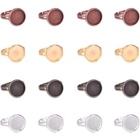 PH PandaHall 40pcs 4 Color Finger Ring Blank, 17mm Adjustable Ring Base Blank with 12mm Flat Base Cabochon Base Bezel Tray Settings for Ring Blanks Making Kit