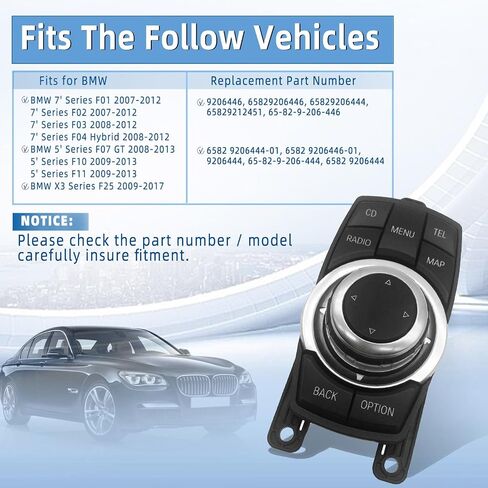 ARSTAK 9206444 عصا التحكم بمفتاح الوسائط i-Drive 10PIN يناسب BMW F07 F10 F11 F01 F02 F25 F04 Hybrid 2007-2017، 5 7 X3 Series 65829206446 65-82-9-206-446 65829206444 65829212451 in Kuwait