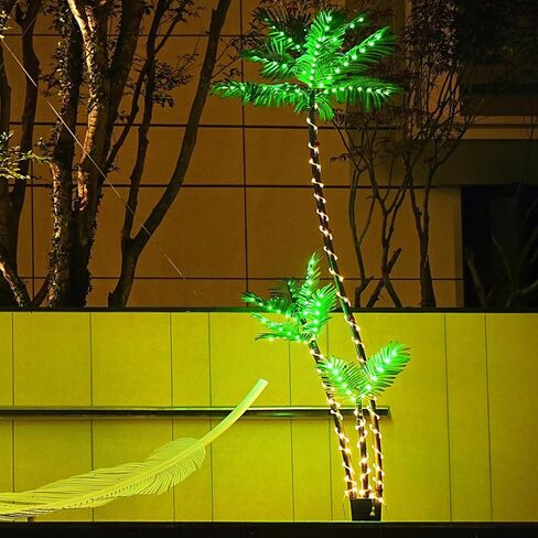 LeeTia 7FT أشجار النخيل الاصطناعية المضاءة للفناء الخارجي مع 260 LED مضاءة ثلاثة جذوع أشجار عيد الميلاد للمنازل والمكاتب خارج الفناء بجانب حمام السباحة وبار الشواطئ وساحات حمام السباحة وحفلات الرحلات البحرية in Saudi Arabia