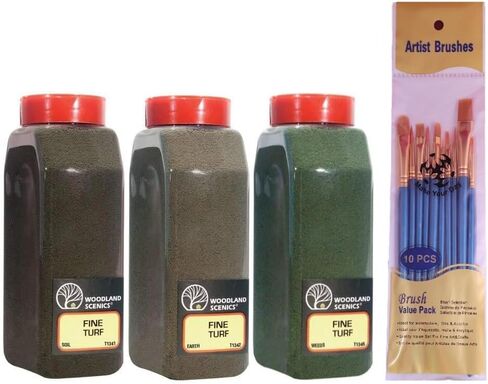 Make Your Day Bundle, Woodland Scenics Fine Turf Bundle, T1341 Soil, T1342 Earth, and T1346 Weeds Blend (Pack of 3) - Includes Pack of MYD Paintbrushes in Saudi Arabia