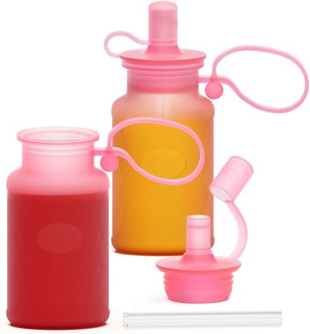 Morlike Reusable Baby Food Pouches, 4oz Silicone Squeeze Storage Bags with Straw for Toddlers Kids, Washable & Freezable (Pink - 2 Pack) in Saudi Arabia
