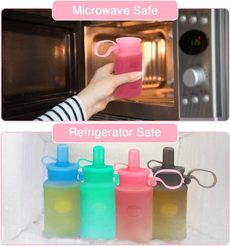 Morlike Reusable Baby Food Pouches, 4oz Silicone Squeeze Storage Bags with Straw for Toddlers Kids, Washable & Freezable (Pink - 2 Pack) in Saudi Arabia