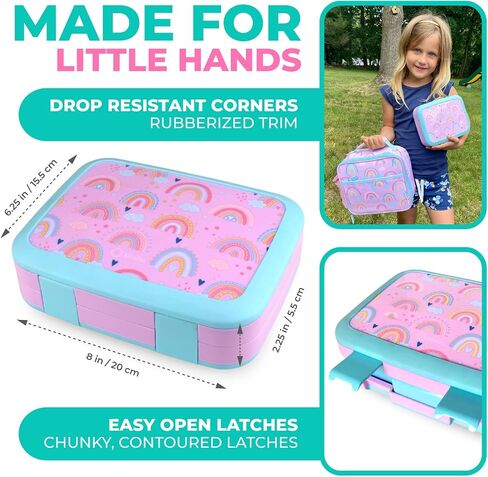 Bento Lunch Box with Thermos for Kids Set, Insulated Lunch Bag with Ice Pack, Stainless Steel Food Jar for Hot Soup, Boxes with 4 Compartments, Purple Rainbow in Saudi Arabia