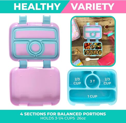 Bento Lunch Box with Thermos for Kids Set, Insulated Lunch Bag with Ice Pack, Stainless Steel Food Jar for Hot Soup, Boxes with 4 Compartments, Purple Rainbow in Saudi Arabia