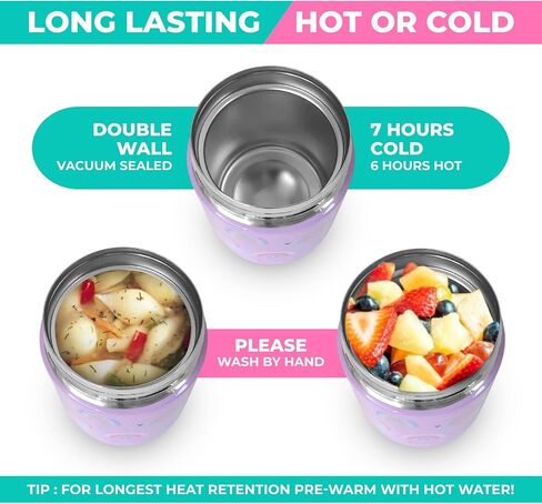 Bento Lunch Box with Thermos for Kids Set, Insulated Lunch Bag with Ice Pack, Stainless Steel Food Jar for Hot Soup, Boxes with 4 Compartments, Purple Rainbow in Saudi Arabia