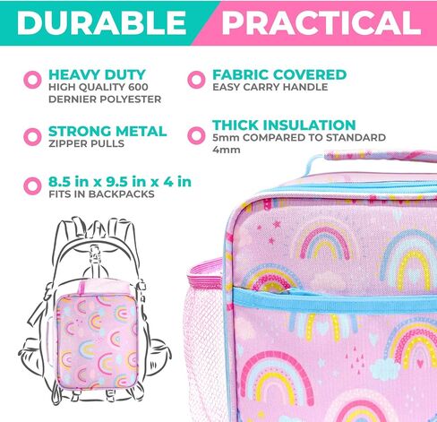 Bento Lunch Box with Thermos for Kids Set, Insulated Lunch Bag with Ice Pack, Stainless Steel Food Jar for Hot Soup, Boxes with 4 Compartments, Purple Rainbow in Saudi Arabia