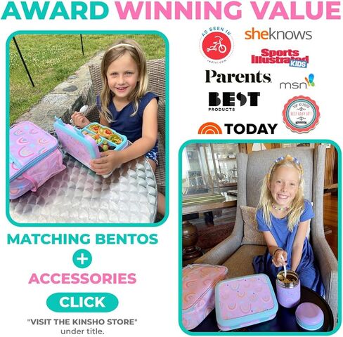 Bento Lunch Box with Thermos for Kids Set, Insulated Lunch Bag with Ice Pack, Stainless Steel Food Jar for Hot Soup, Boxes with 4 Compartments, Purple Rainbow in Saudi Arabia