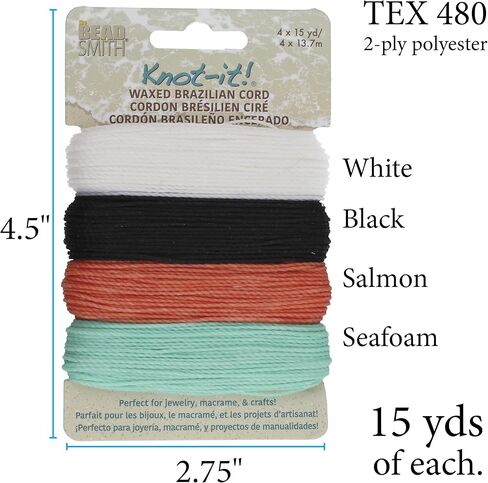 The Beadsmith Knot It Waxed Polyester Cord – Ocean Dreams – 1mm Diameter – 4 Cords, 15 Yards Each – Make Jewelry, Macrame, Friendship Bracelets and DIY Crafts in Saudi Arabia
